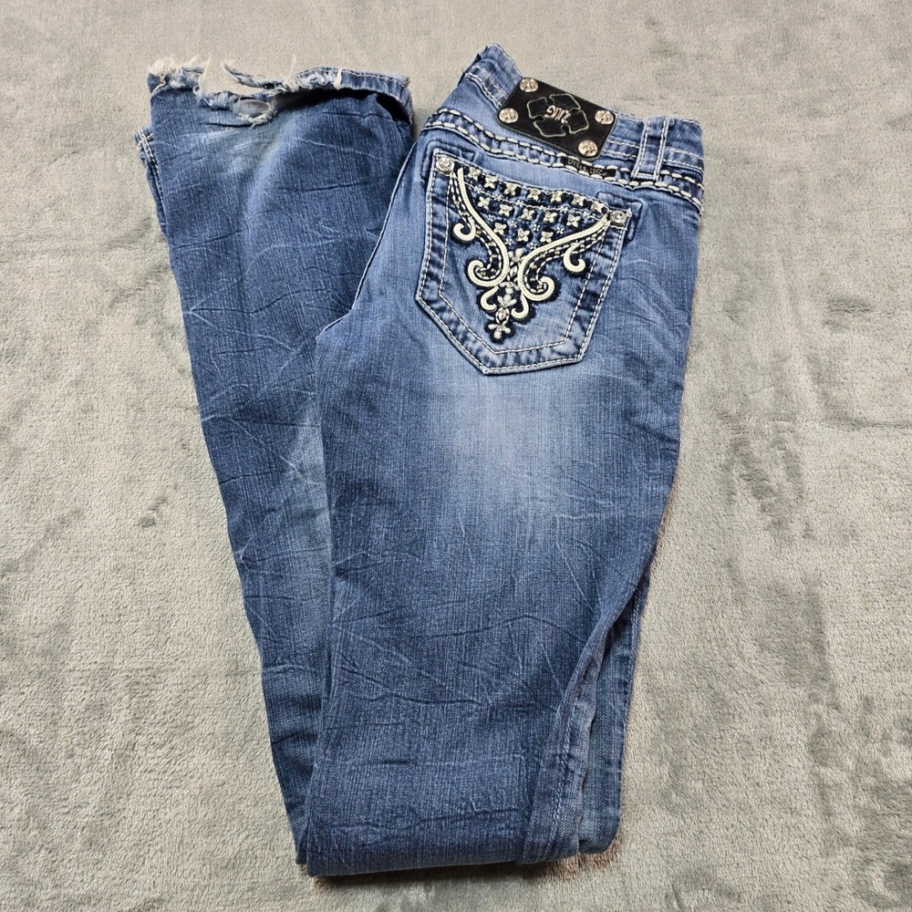 Miss Me Bootcut Jeans Womens 27 Blue Signature‎ Rise Embellished Y2K HEEL DRAG